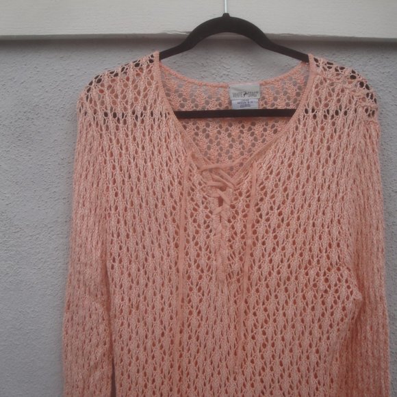 White Stage Sweater Women's Large Open Weave Peach Long Sleeve - Picture 2 of 3